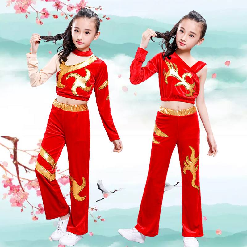Children cheerleader clothing girl student long -sleeved competitive gymnastic gymnastic team game red Games cheerleading