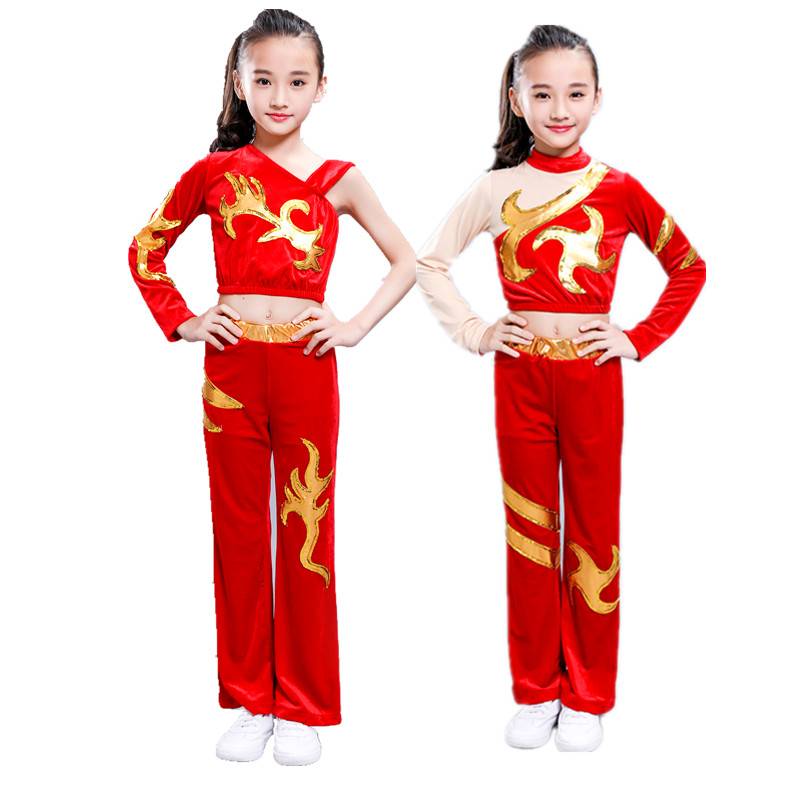 Children cheerleader clothing girl student long -sleeved competitive gymnastic gymnastic team game red Games cheerleading