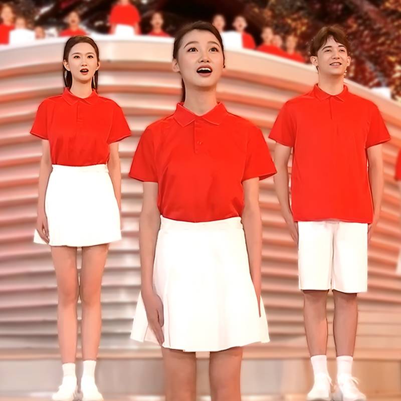 Primary school student junior high school sports meeting opening ceremony of clothing big chorus performance service Chinese Red La team performance service
