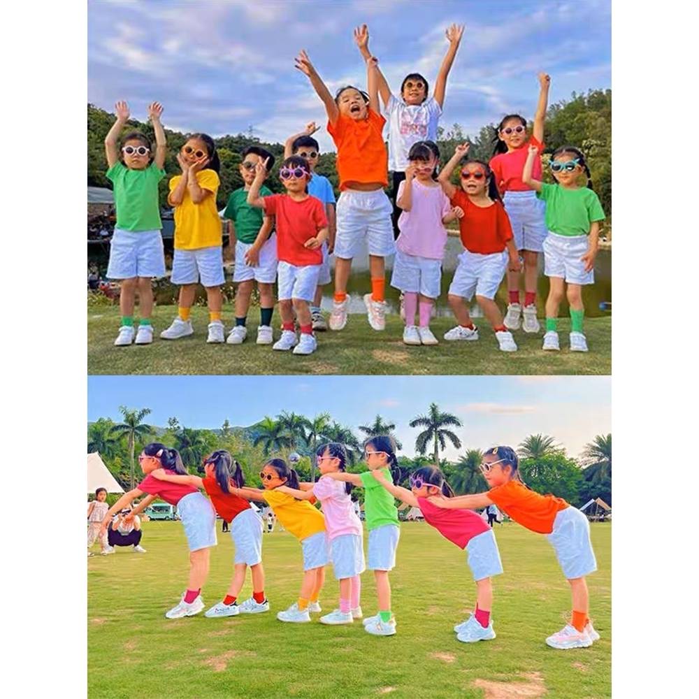 Candy -colored T -shirt Liuyi Children La Team Performance Service Kindergarten Dance Performance Clothing Color Short Sleeve Server