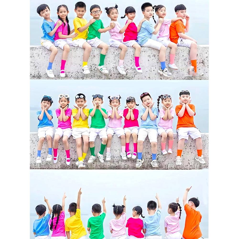 Candy -colored T -shirt Liuyi Children La Team Performance Service Kindergarten Dance Performance Clothing Color Short Sleeve Server