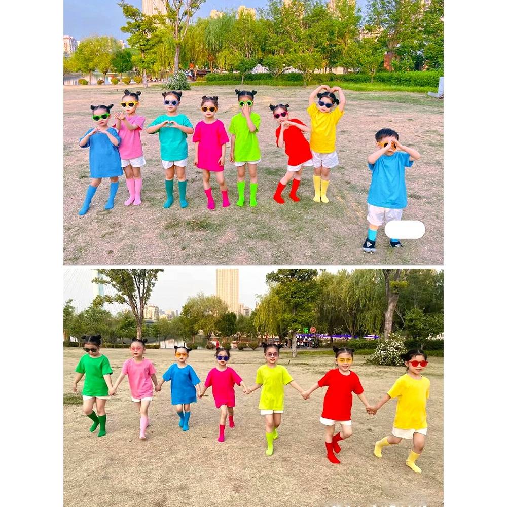 Candy -colored T -shirt Liuyi Children La Team Performance Service Kindergarten Dance Performance Clothing Color Short Sleeve Server