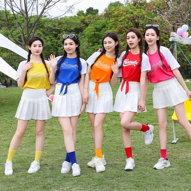 Candy color cheerleading team dance performance service junior high school student summer sports party