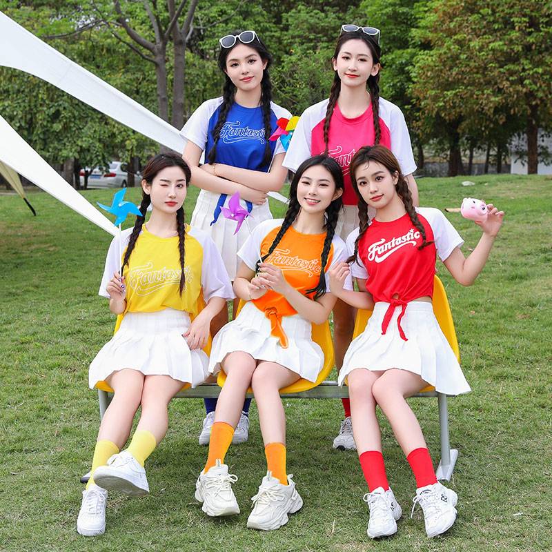 Candy color cheerleading team dance performance service junior high school student summer sports party