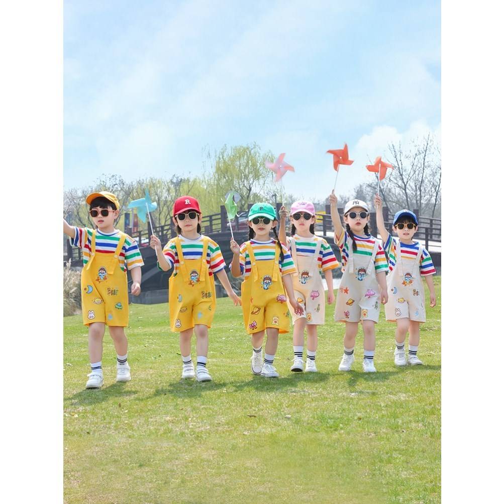 Kindergarten shift service summer short -sleeved set children's rainbow T -shirt cheerleader 61 performance service Bibia thin model