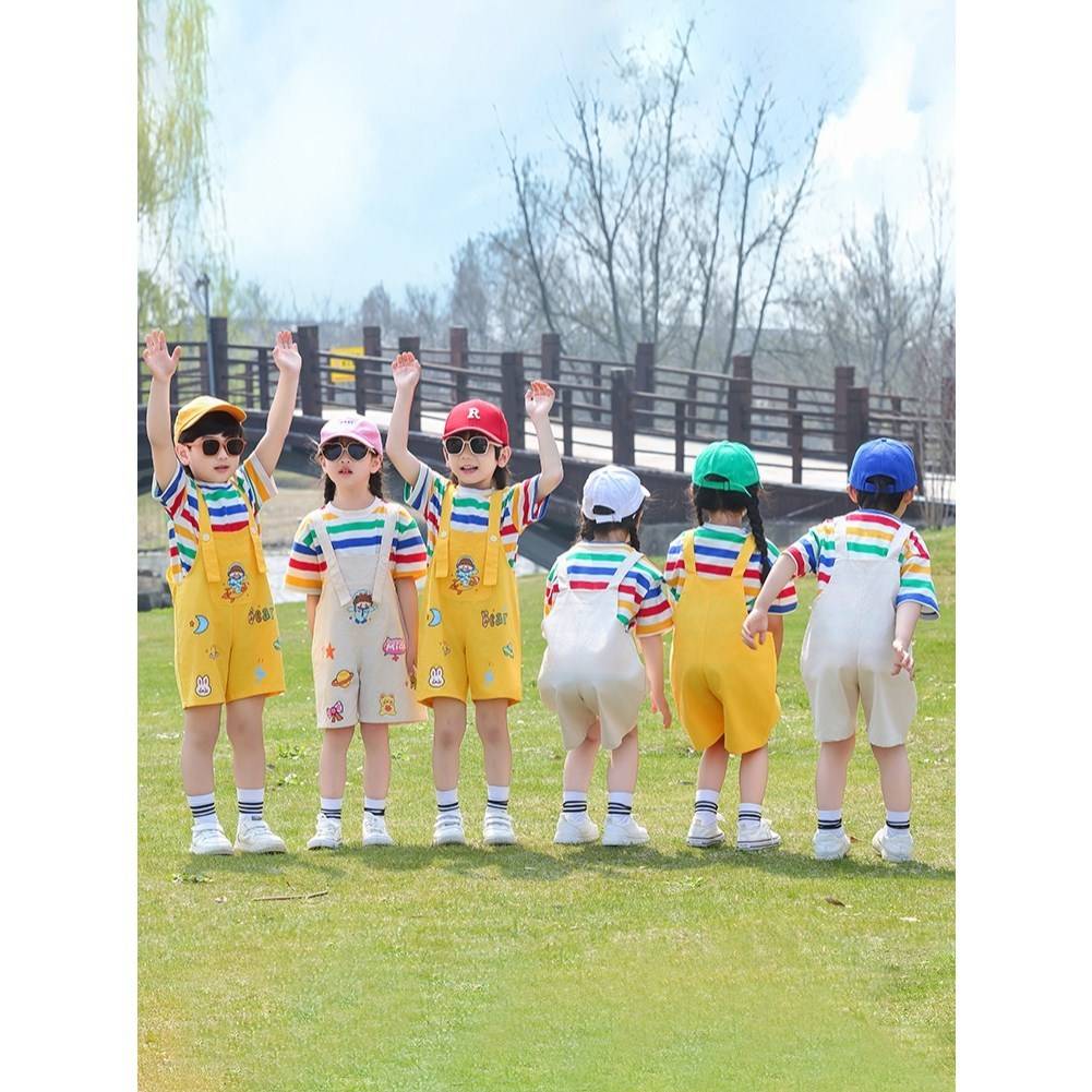 Kindergarten shift service summer short -sleeved set children's rainbow T -shirt cheerleader 61 performance service Bibia thin model