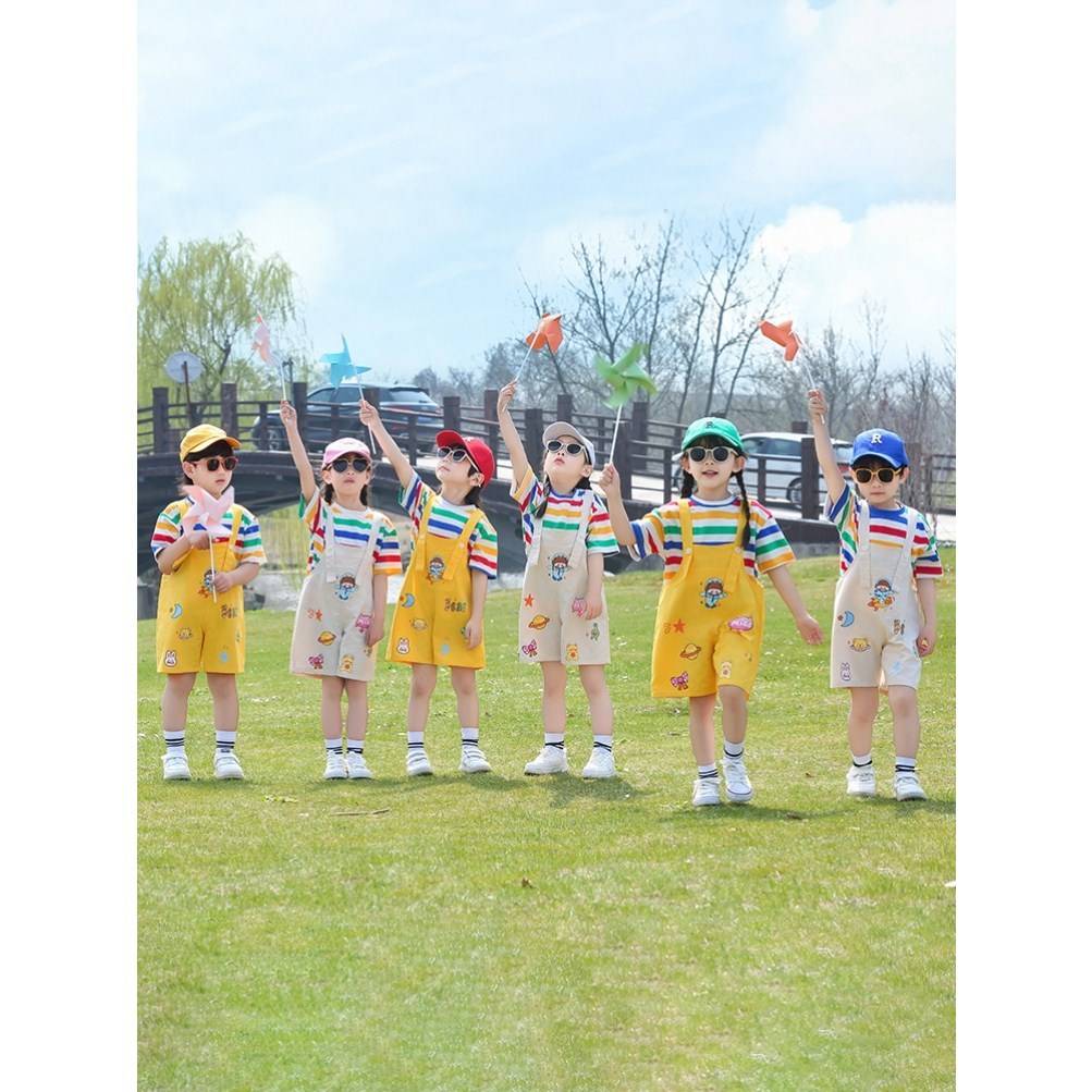 Kindergarten shift service summer short -sleeved set children's rainbow T -shirt cheerleader 61 performance service Bibia thin model