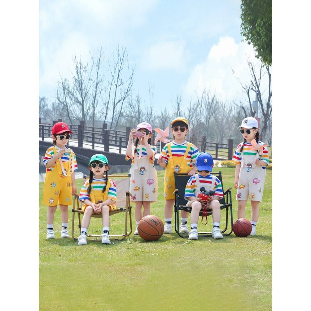 Kindergarten shift service summer short -sleeved set children's rainbow T -shirt cheerleader 61 performance service Bibia thin model