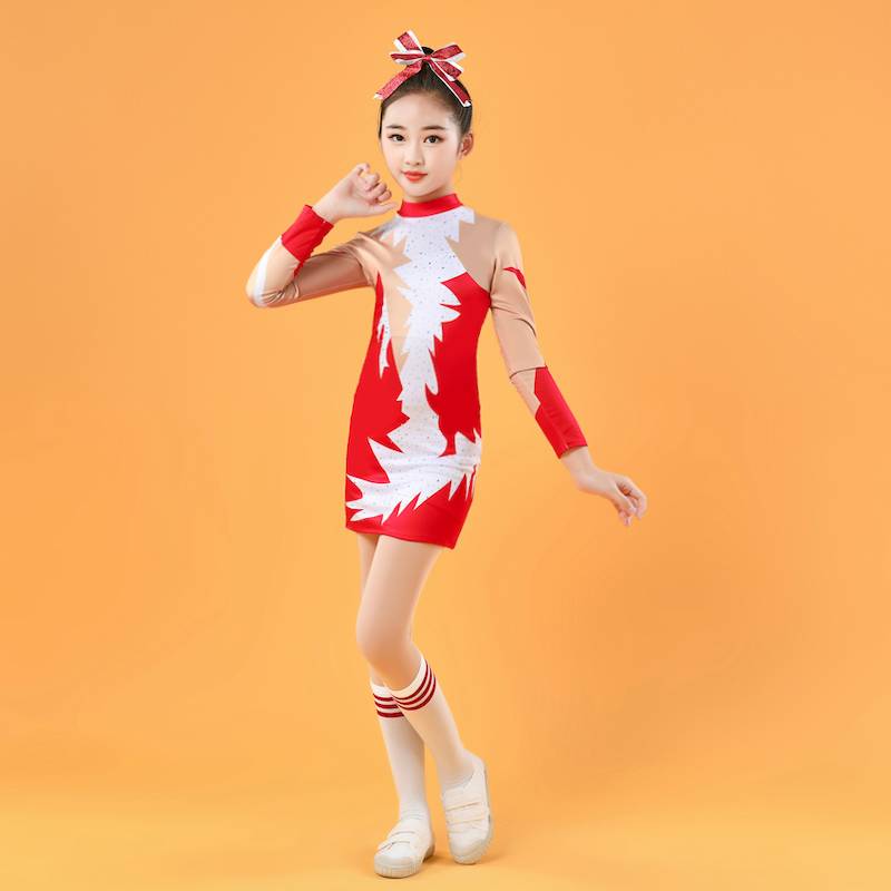 Children's and female Lala team slim and drilling dress long sleeve campus Athletic Games cheerleading competition dance service