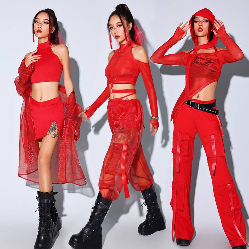 Jazz dance performances Korean women's team playing suite annual dance performance service red business performances cheerleader uniform