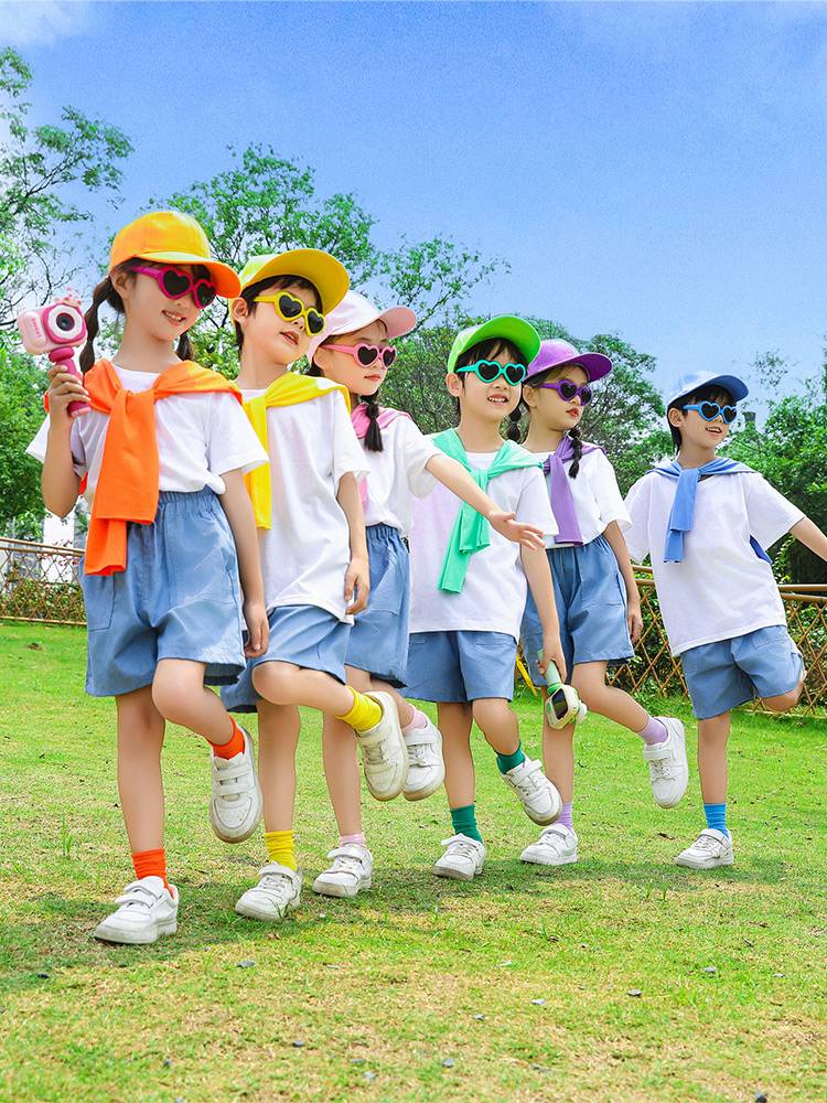 Liuyi Children's Performance Services Color Wrapped Care Kindergarten T -shirt Graduation Class Server Custom La La team white T set