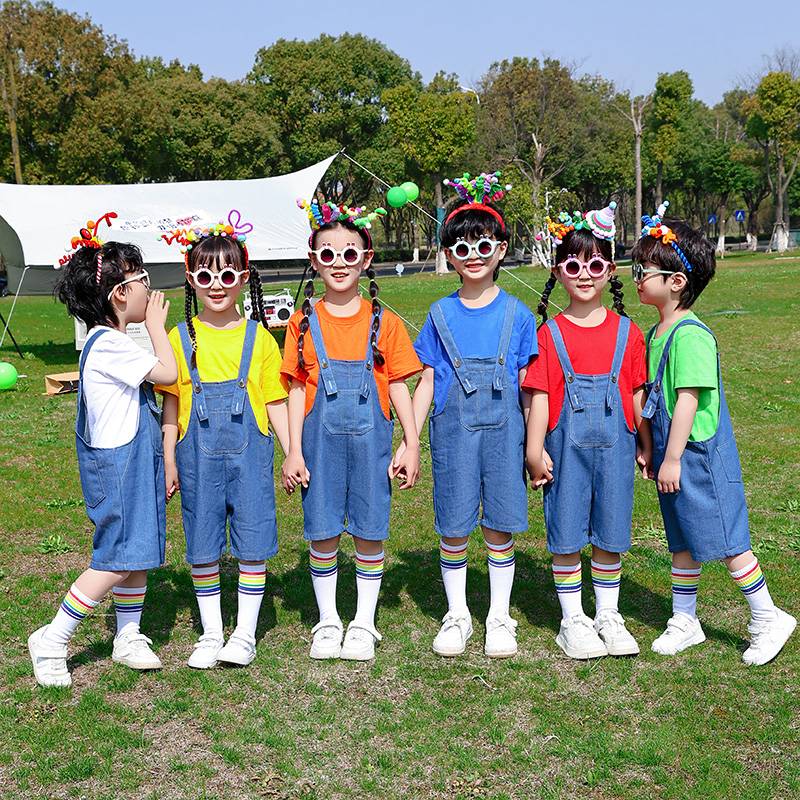 Kindergarten Graduation Shorto -clothing Class Server Primary School Games La La team denim strap to take pictures of Liuyi Performance Services