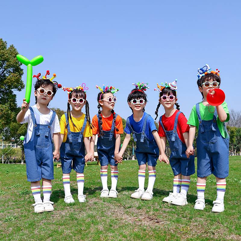 Kindergarten Graduation Shorto -clothing Class Server Primary School Games La La team denim strap to take pictures of Liuyi Performance Services