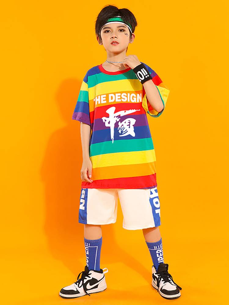 Primary School Rainbow Class Game Games La La team set children's jazz dance performance service men's and female hip -hop watch show