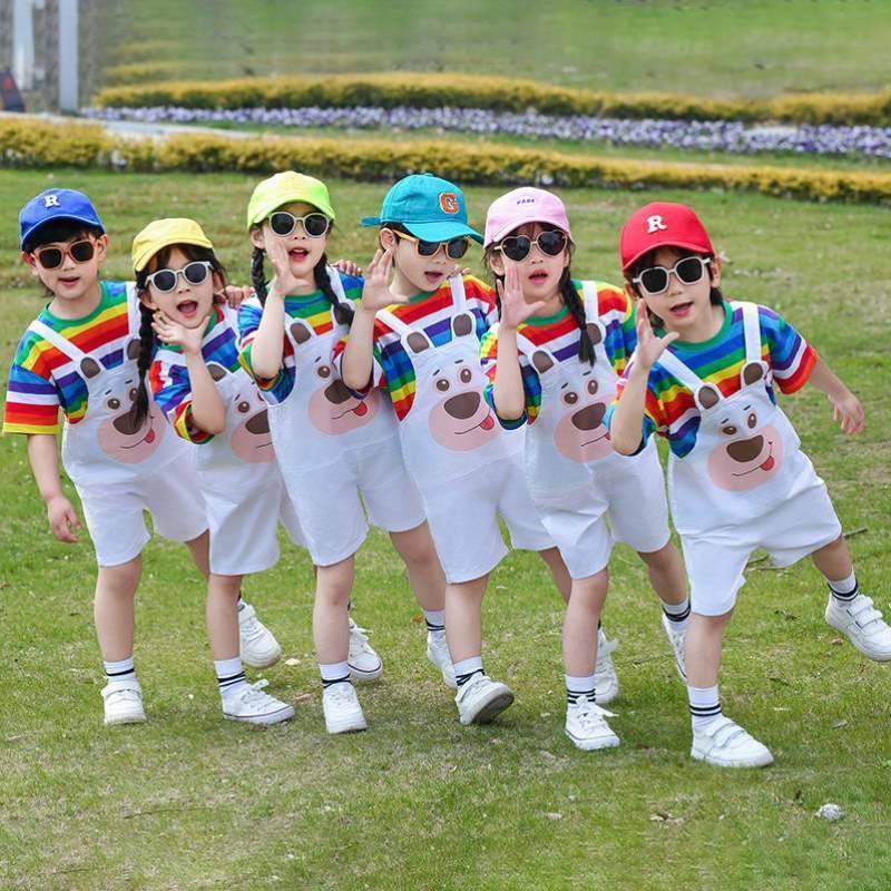 Brothers and Sisters Performance Services Six Kindergarten Set Class Server La La Team Summer#Rainbow Belt Better Pants Graduation Garden Uniform