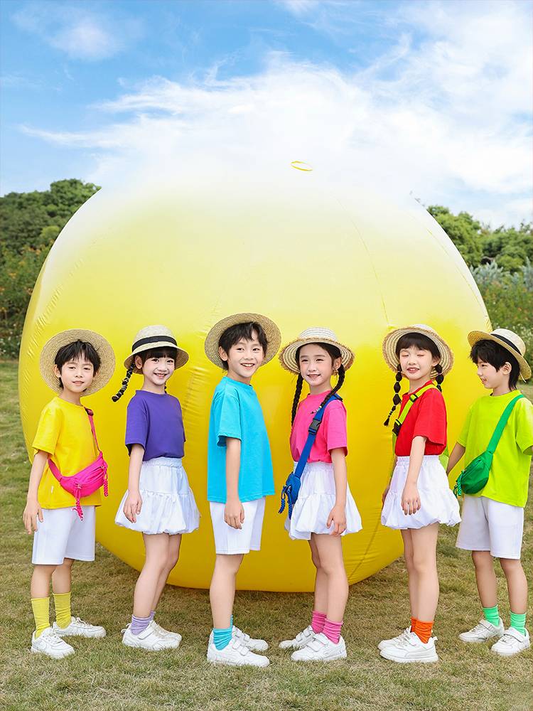 Kindergarten clothing short -sleeved T -shirt candy color Liuyi performance service elementary school students' class clothes cheerleader graduation photo clothing