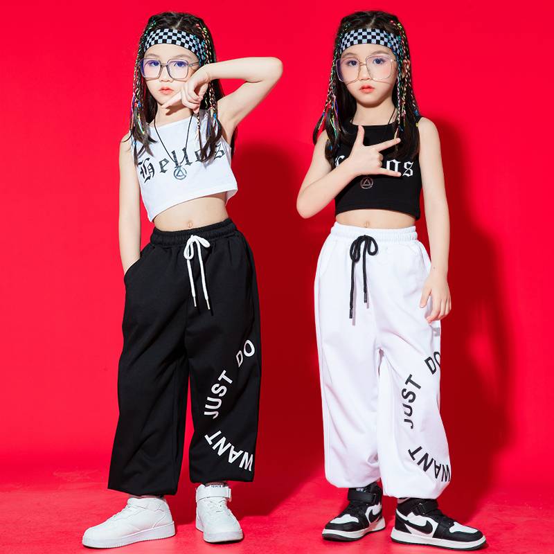 Female Hitomi Dance Watch Driven Granddrants Jazz Dance suit Set Children La Team Performing Vests Hip Hop Hip -hop