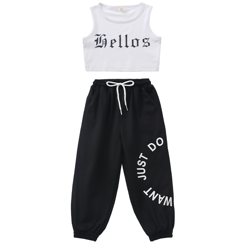 Female Hitomi Dance Watch Driven Granddrants Jazz Dance suit Set Children La Team Performing Vests Hip Hop Hip -hop