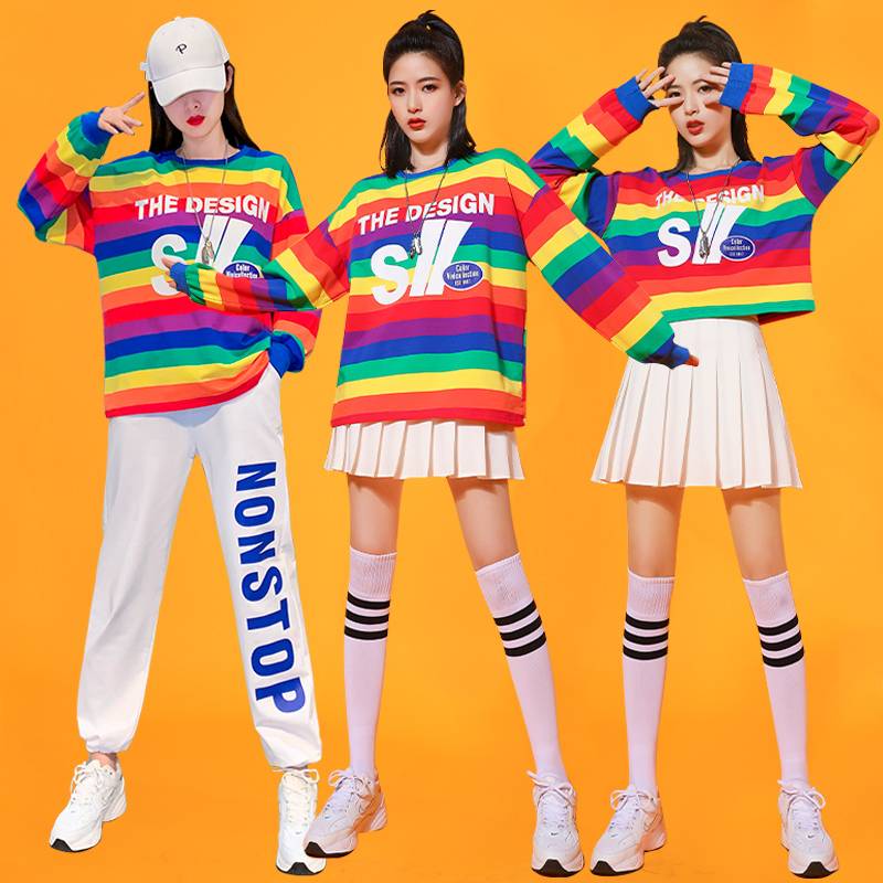 Adult Korean version of Jazz Dance Performance Girls Student Lara Team La La La Rain Rainbow Dancing Short Skirt Set
