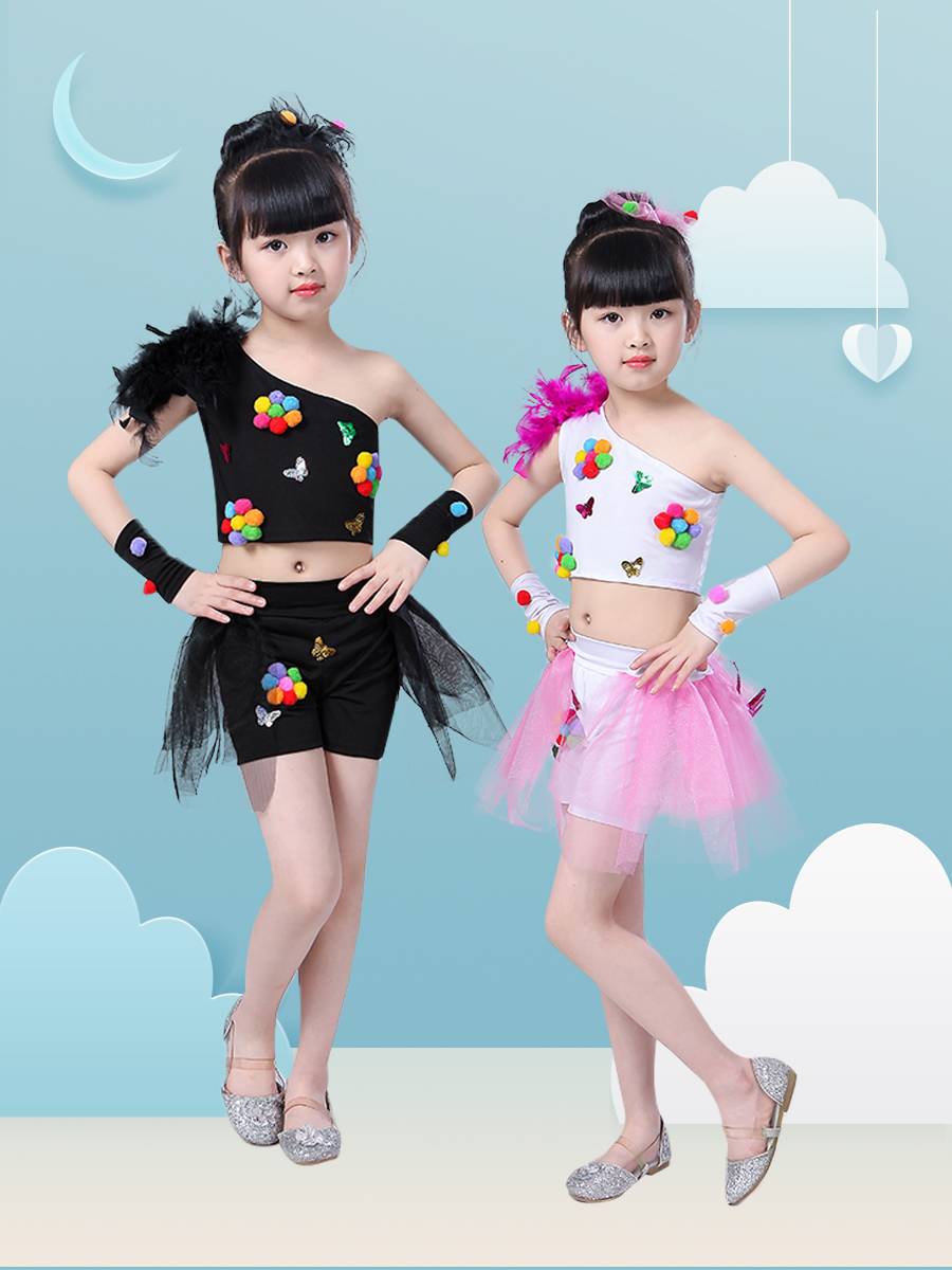 Jazz Jazz dance umbilical set girl hip -hop cheerleading team performed children's dance clothing gauze skirt puff skirt