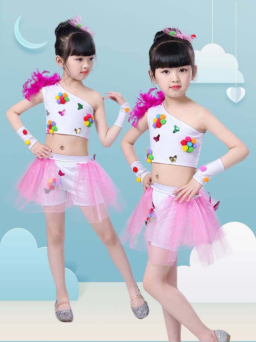 Jazz Jazz dance umbilical set girl hip -hop cheerleading team performed children's dance clothing gauze skirt puff skirt