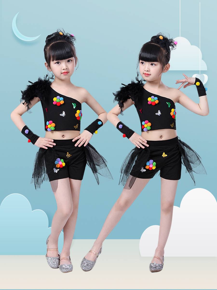 Jazz Jazz dance umbilical set girl hip -hop cheerleading team performed children's dance clothing gauze skirt puff skirt