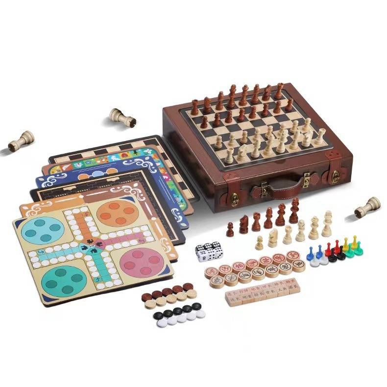 Children's multifunctional wooden chessboard chess fifth son, flying chess, puzzle toy chess, one more 4-10 years old