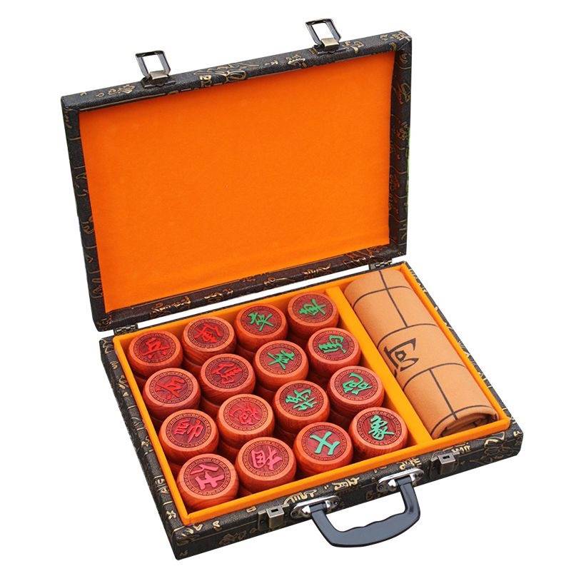 High -grade mahogany chess gift big Chinese chess solid wood gift box redhagura pear chess portable leather chessboard