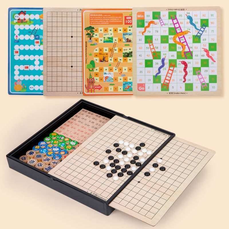 Double chess and cards, five -child chess, five children's chess portable pairs of piral chess players