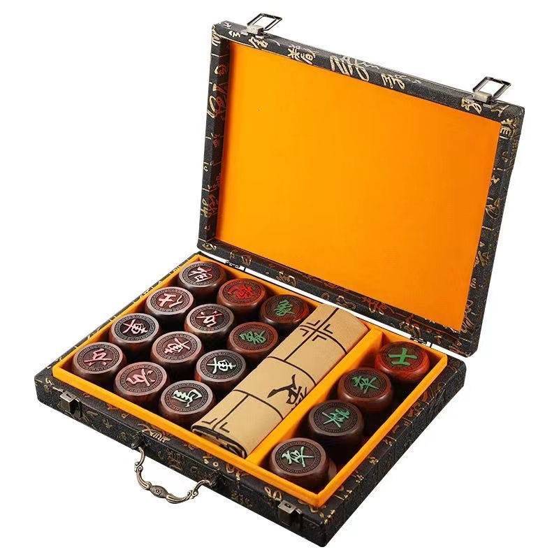 Redwood chess high -end portable portable redhaguari solid wood Chinese chess big adult elderly giving gift leather chessboard