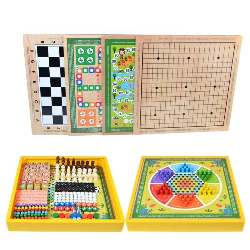 Large Wuzi Chess Play Flying Battle Beasts Multifunctional Game Children's Wood Making Chess Puzzle Toys