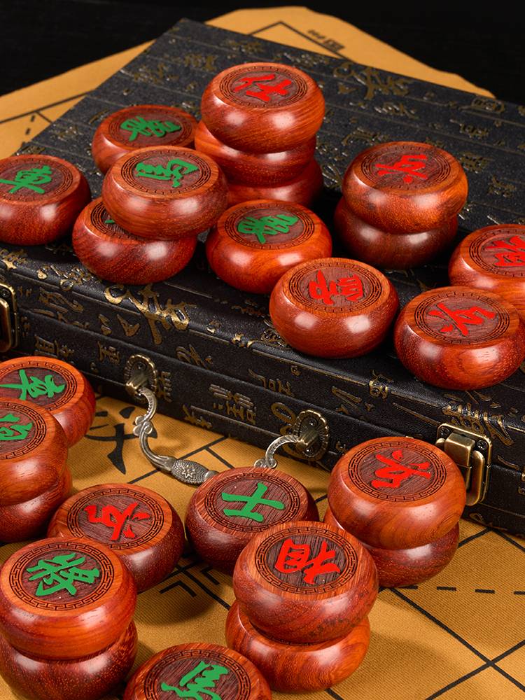 Solid wood chess Chinese chess leather chessboard children adult gift high -end portable student mahogany red rosewood pear