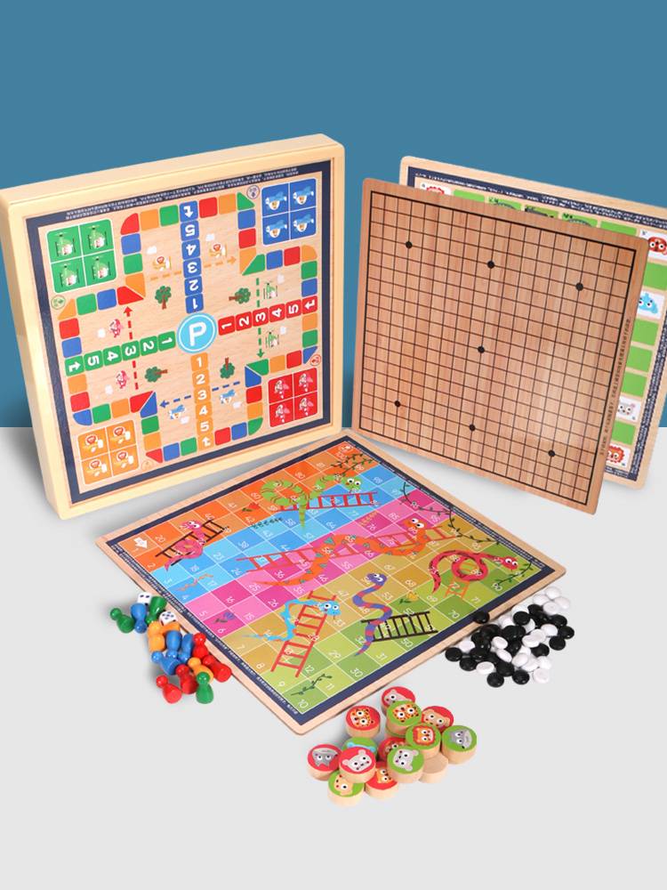 Flying chess checked multi -function combine one chessboard, five sons, Go, Go, Martial Arts Beast Bats Beast Children's Puzzle Toys