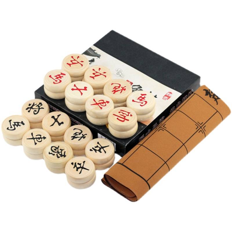 Chinese chess big and small solid wood chess pieces for children to start wooden chessboard leather adult competition for adult competition