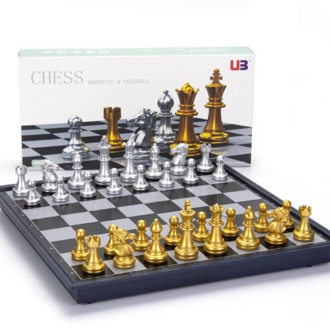 AIA gold and silver color magnetic chess can fold chessboard toys chess game toys chess