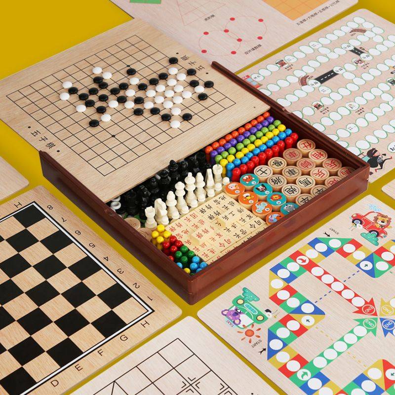 Large model flying chess checked fifth son chess multi -function chess set children's wooden toy elementary school game chess