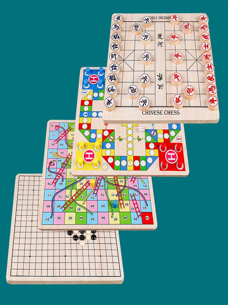 Flying chess checked fifth son chess and Go wooden chess children's toys toys toys, wisdom, multi -function game Daquan snake chess too