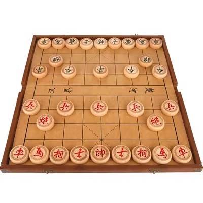 Chinese chess leather chessboard solid wood folding high -end chess chess, large adult children student student student chessboard set