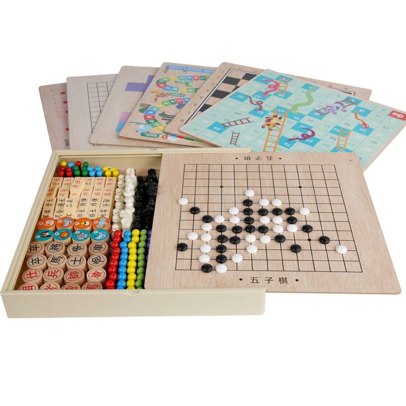 Large checked flying chess, five -son chess multi -function game chess wooden children toy desktop game elementary school students