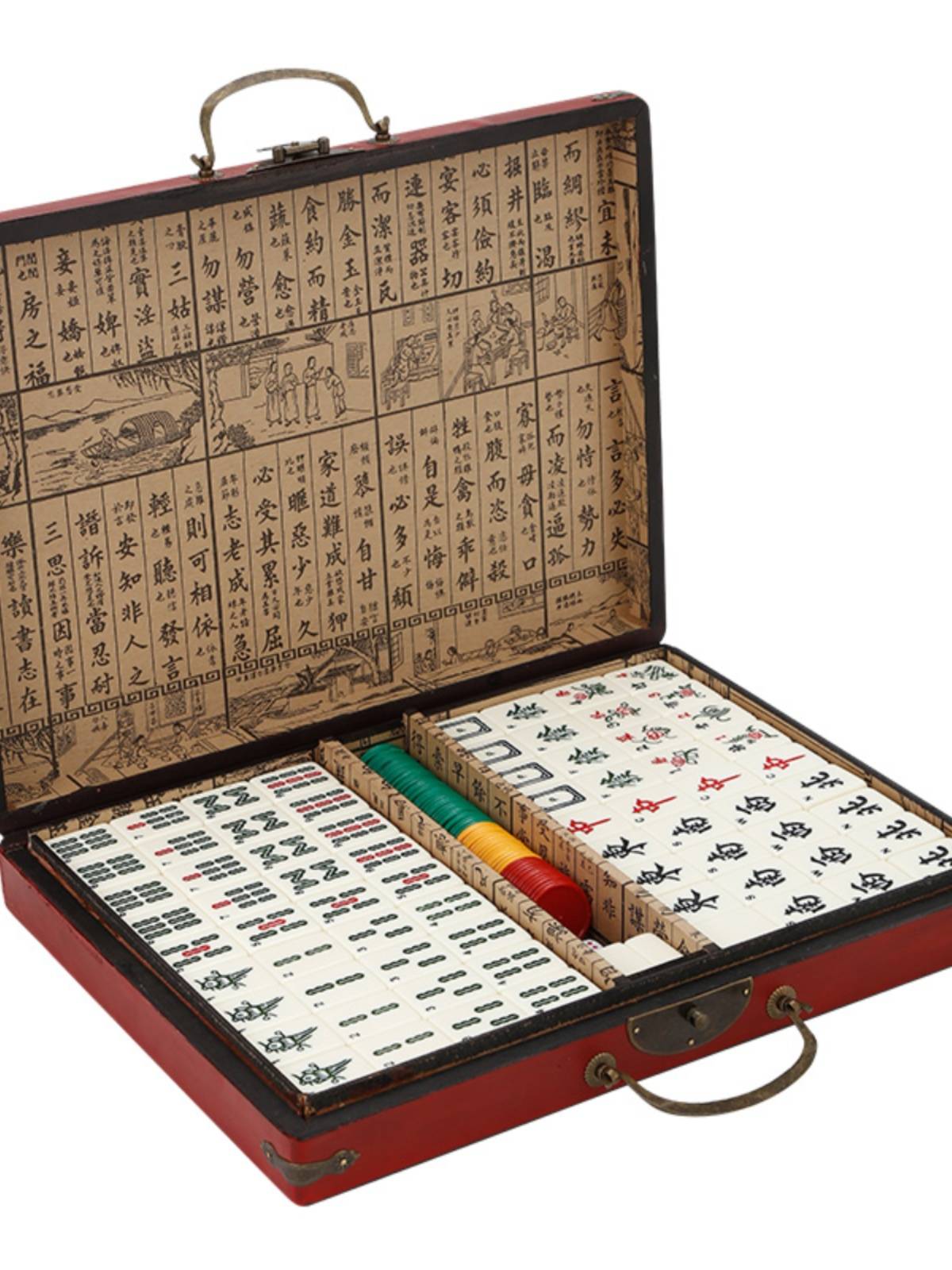 Antique Mahjong box in English to go abroad Mahjong tourist dormitory Mahjong antique leather box Chinese wind gives foreigners gifts