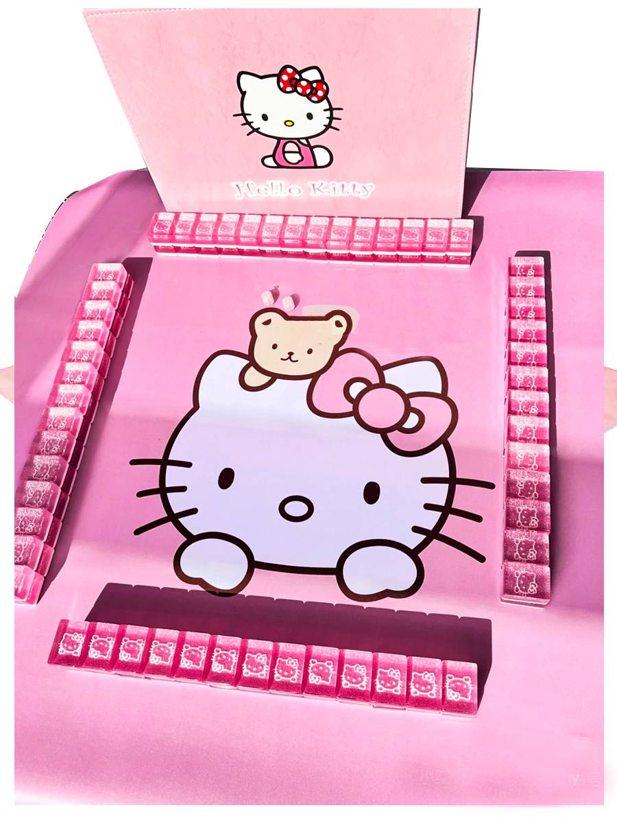 Net Red Crystal Acrylic, Hand Rick Mahjong Pink Cute Kitty Cat Cartoon Mahjong Brand 144 #