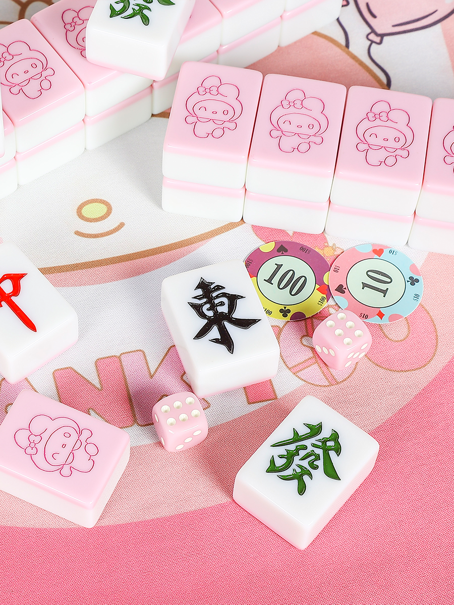 Hand -rubbing home Mahjong brand Meliti Pink Cute Girl Cartoon Mahjong Customized Mahjong