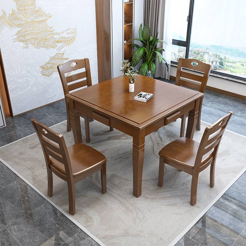 Solid wood chess table and chair combination hand rubbing mahjong table dual -use nursing home activity room chess and card table poker table