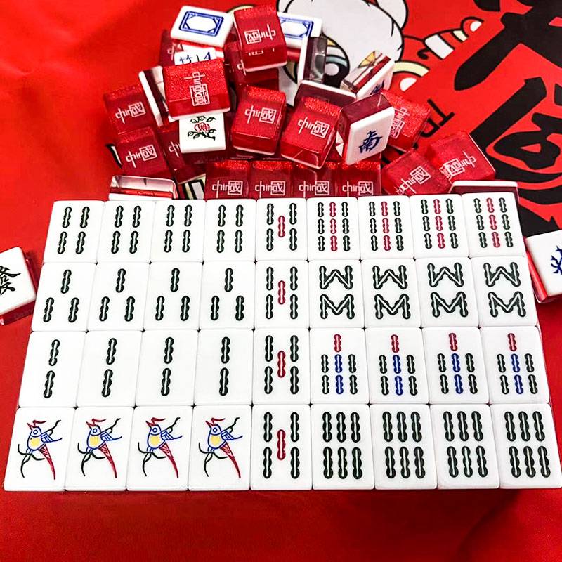 Net Red Family Rubbing Mahjong Chinese Wind Red 42#144 Sheet 156 Ackli Crystal Mahjong Brand