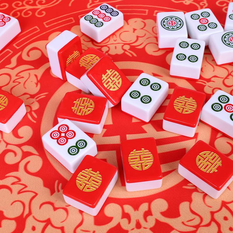 Shuangxi hand rubbing mahjong brand ancient style big red color cute cartoon mahjong medium large custom mahjong