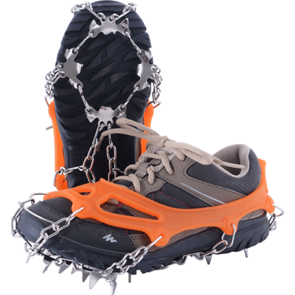 Ice-clawed, skate-proof boots outside the house
