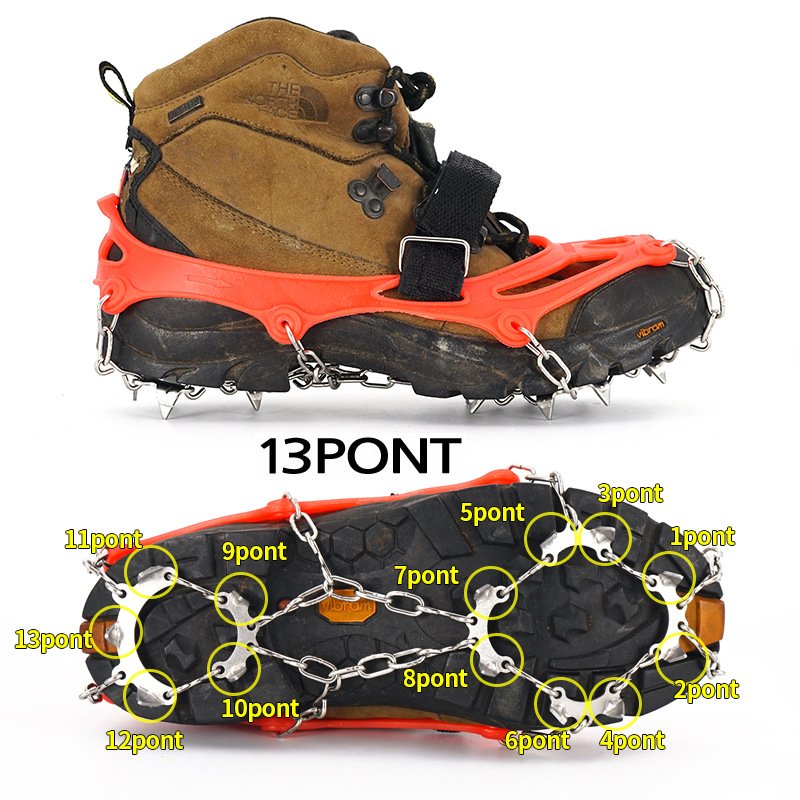 Outdoor stainless steel 13-tooth ice-crawling, skate-resistant, ski-claw-resistant, skate-chain-capped