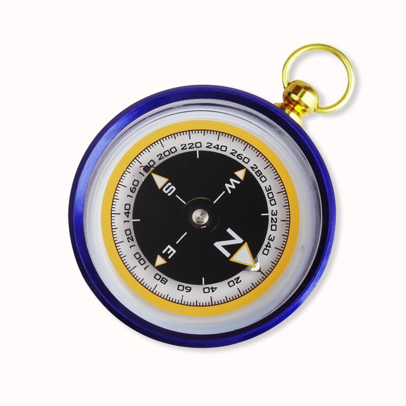 A professional outdoor compass points to the North Piper Multi-Purpose Children's Camping Key button-in-the-book style