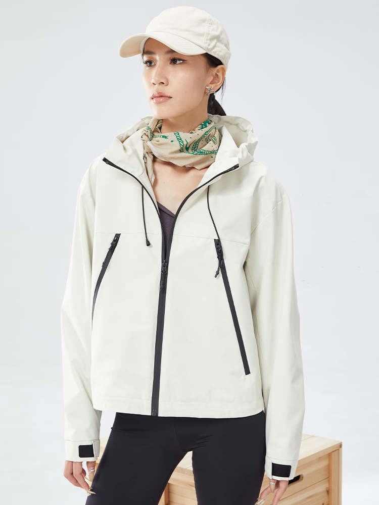 PSO DUBONTE TRI-RANGE HAT ROVER, SHORT FOR A WOMAN IN AN OUTDOOR WINDPROOF AND WATERPROOF JACKET FOR A MOUNTAIN-RIDER JACKET
