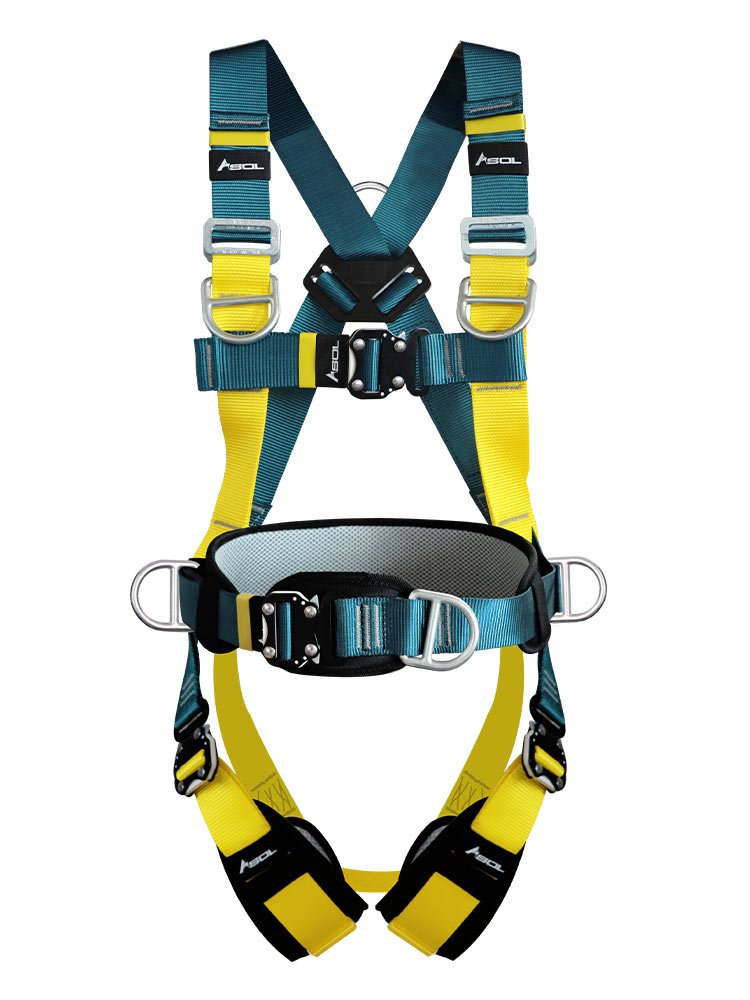 Five-point high-altitude operating seat belt and rock-lifting rescue air conditioner equipped with safety ropes and new national markers